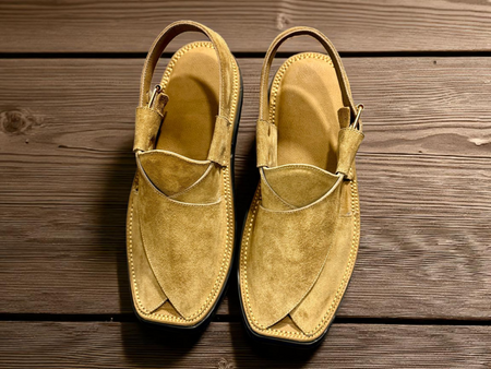 Camel Suede Peshawari Chappal - Hand Stitched Sole